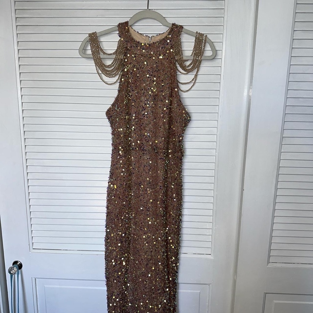 Nude Sequin Floor Length Evening Gown/Prom Dress/Formal Dress